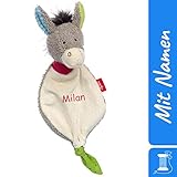 Sigikid Schnuffeltuch Esel mit Namen Bestickt, Baby & Kinder Schmusetuch personalisiert, Kuscheltuch Geschenkidee Junge / Mädchen, Mini Debby Dumb, Grau, 39144