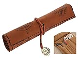 Cosanter Federtasche Federmappe Roll up design Schlamperrolle Stiftemappe Griffelmappe Vintage Leder Mäppchen für Schule Bü