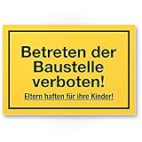 Komma Security Baustellen Schild Kunststoff Betreten der Baustelle verboten - Eltern haften ihre Kinder Hinweisschild Baustellenzaun Verbotsschild Warnhinweis - unbefugten Betreten verb