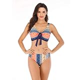 Helisopus Damen-Bikini-Set, hohe Taille, Plus-Größe, Push-Up-Bikini, gepolsterter Ausschnitt, zweiteiliger Badeanzug für Bauchkontrolle Gr. M, Blumeng