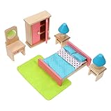 TOYANDONA Puppenhaus Schlafzimmer Set Mini Schlafzimmer Zubehör Kinder Spielset Puppenhaus Möbel Umfasst Kommode mit Spiegel Schrank Nachttisch Und Lamp