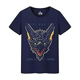 Monster Hunter T-Shirt,Videospiel Mh 3D Gedruckt 100% Baumwolle Blau Short Sleeve Für Sommer-Geschenk-Spiel-Liebhaber Teen Studenten H S