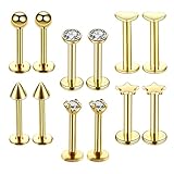 SM SunniMix Packung mit 12 16G Edelstahl Lippenringe, Nasenstecker, Cubic Zirkonia, Nasenohrringe, Pa Schmuck - G