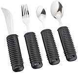 GIMA - 4-Teiliges Besteckset mit Greifhilfe, Nicht Formbar, ideal für Senioren oder Behinderte; Gabel, Messer, Löffel und Teelöffel; breiter, Rutschfester Gummigriff, 28920