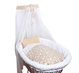 Belily Stubenwagenset, Stubenwagen Set, Stubenwagen Zubehör, Bettwäsche Set mit Himmel und Nestchen, Ausstattung für: Korbwiege, Wiege, Korbwagen, Stubenwagen (Sterne Beige)