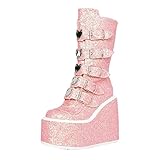 Stiefeletten Damen Schnürstiefelette Frauen Stiefel Damen Slouchy Kniehohe Stiefel,Spitze Zehe Seitlicher Reißverschluss Mid Chunky Heel Stiefel (41,rosa)