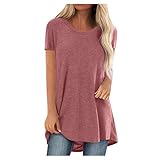 Oversize Shirt Damen Lang Kurzarm Longshirt Rundhals Sommer Shirt Freizeit Atmungsaktiv Frauen Blickdicht Tops Bedruckt Lässig Elegant Mit Print Locker Tshirt Sommershirt Tee Shirt Tunika Sw