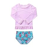 inlzdz Mädchen Badeanzug 2-teiliger UV- Schutz Schwimmanzug Flamingo Langarm Badeshirts Badehose Sommer Bademode Wassersport Badebekleidung Gr.86-128 Type C Blumen-c 62-68