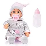 Bayer Design 93824BC Babypuppe First Words mit Schlafaugen, 24 Babylaute, 38 cm, grau, rosa mit Schneck