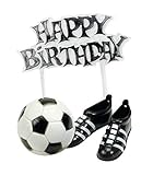 CREATIVE Fussball-Kuchendeko Happy Birthday 3-teilig schwarz-Weiss Einheitsgröß