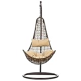 ZeoTioo Rattansessel Hängesessel Hängekorb Hängestuhl mit Gestell Schaukel Polyrattan Outdoor Garten Schaukelsessel Balkonstuhl Rattansessel Gartenlounge S