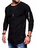 T-Shirt Herren Rundhals Schmücken Reißverschluss/Einfarbig Schulterfalten Langarmshirt Herren Slim Fit Mode Sport T-Shirt Herren Frühling Herbst Lassig Base Shirt H