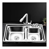 FYHH-JZHY Doppel Bowl 304 Edelstahl Unterbau Küchenspüle , Wasch- Oder Spülbecken Stärke 0.8Mm , Wasch- Oder Spülbecken Tiefe 220M