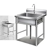 J-DYHGB Outdoor Edelstahl Spüle Standwaschbecken | Mobiles Spülbecken Für Garage Garten Industrie Miniküche | Mit Wasserhahn Armatur | Camping Waschbecken (Size : L70cm W70cm H80cm)