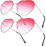 2 Paare Hippy Brille Herz Geformt Sonnenbrille for Hippie Verrücktes Kleid Zubehörteil, Rose Gold Rahmen (Gradient Red Lens)