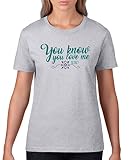 Comedy Shirts - You Know You Love me XOXO - Damen T-Shirt - Graumeliert/Türkis-Lila Gr. L