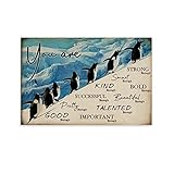 Poster Pinguine auf der Piste You Are Enough (englischsprachig), coole Malerei, Leinwand, Wandkunst, Schlafzimmer-Dekoration, 50 x 75