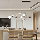 Kronleuchter 66W Modern Hängelampe LED Esszimmer Pendelleuchte Dimmbar mit Fernbedienung Ring Langer Streifen Pendellampe Schwarz Höhenverstellbar Metall Hängeleuchte Acrylkugel-Lampenschirm L112CM