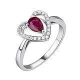 Epinki Weißgold 750 Diamantring, Herz Pärchen Ringe mit Rubin 0.55ct Rot, Geschenk für Geburtstag, Weiß Gold, Gr.52 (16.6)