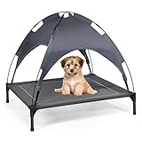 COSTWAY Hundebett mit Baldachin, Hundeliege Garten, Haustier Liegeplatz draußen, Hundesofa Schlafplatz Outdoor, Haustierbett Hund, Katzenliege Katzenbett (90x81x86cm)