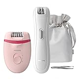 Philips Satinelle Essential Epilierer-Set BRP531/00 - Glatte Haut wochenlang, 2 Geschwindigkeitsstufen, Mini-Epilierer für empfindliche Stellen, Pinzette für feine Korrekturen, rosa/weiß