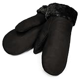 Lammfell Fäustlinge von WERNER CHRIST – warme, Lange Unisex Fausthandschuhe aus echtem Fell, Winter-Handschuhe für Damen und Herren in schwarz, Größe 8