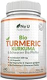 Bio Curcuma | Kurkuma Kapseln Hochdosiert 600mg | 240 Kapseln mit Biologischem Schwarzem Pfeffer | Für Vegetarier & Veganer geeignet | Bio zertifiziert von der SOIL ASSOCIATION