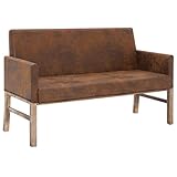 vidaXL Sitzbank mit Armlehnen Bank Polsterbank Sessel Sofa Couch Küchensofa Küchenbank Sofabank Sitzmöbel Wohnzimmer 2er 140cm Braun Wildleder Optik