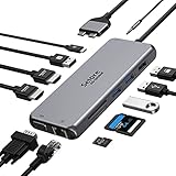 Dockingstation für MacBook, 4K 2HDMI, 12-in-2 Multiport-Laptop-Dockingstation, Dual und Triple 4K Dual HDMI/VGA/USB 3.0/PD3.0/RJ45/USB2.0/SD/TF/Micro-USB-C-Hub