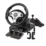 ZBBN 900° Racing Game Lenkrad Professioneller Truck Driving Simulator Handbremse + Kupplungspedal Set Kompatibel mit Windows PC/Laptop,Schw