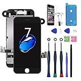 Xlhama Ersatzbildschirm Touchscreen LCD Display kompatibel für iPhone 7 Schwarz 4,7'' mit Reparaturwerkzeug, Frontkamera, Proxidationssensor, Lautsprecher, Folie aus Hartg
