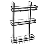 ZAQI Gewürzregal Kühlschrank Seitenlagerregal für Small Space Kitchen Badezimmer, lochfrei Selbstklebend Wandregalhalter zum Aufhängen, Gewürzflasche Gläser Getränke Milch, Schwarzes M