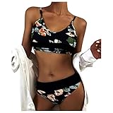 Xuslvisa Bademode Push Up Brazilian Beachwear Bikini Set Frauen Badeanzug Bandeau Bandage Badebekleidung Tankinis Set, Schwarz , S