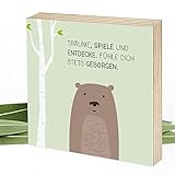 Wunderpixel® Holzbild Brumm-Bär - 15x15x2cm zum Hinstellen/Aufhängen, echter Fotodruck mit Spruch Illustration auf Holz - Wand-Bild Aufsteller zur Dekoration im Kinderzimmer oder Geschenk-I