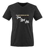 Comedy Shirts - Die Beste Medizin der Welt: Sonne, Strand, Meer - Herren V-Neck T-Shirt - Schwarz/Gold-Weiss Gr. L