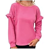 NHNKB Herbst Winter Tshirt Damen Rundhals Shirt Langarm T-Shirt Sweatshirt Bluse Oberteile Tops mit Rü