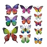 TRIXES 12 Stück 3D Regenbogen Schmetterlings-wandaufkleber - Dekoration für den Garten, das Schlafzimmer, das Kinderzimmer, das Büro oder für Mottopartys - Dekoration für Bettrahmen, Spieg