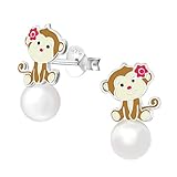 Monkimau Mädchen Ohrringe Affe Ohrstecker aus 925 Sterling Silver echt Silber mit 2 Sy