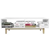 TV Tisch, Fernsehtisch TV Lowboard Fernsehschrank TV Board TV-Regal mit 2 offene Regale und Holzbein, 48 x 120.5 x 40