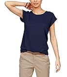 TrendiMax Damen T-Shirt Einfarbig Rundhals Kurzarm Sommer Shirt Locker Oberteile Basic Tops, Dunkelblau, L
