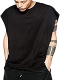 Herren Casual T-Shirt Sommer ärmellos Rundhals locker Sport Trainingsshirt Oberteil Reine Baumwolle Gym Fitness Bequeme Weste Daily Bodybuilding Training Strand Herren Unterhemd Tank-Top (S, Schwarz)