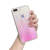 CrownVirt Schutzhülle für iPhone 8 Plus, iPhone 7 Plus, iPhone 6S/6 Plus, glitzernd, Roségold, transparent, Handyhülle für Mädchen/Frauen, hartes PC + weiches TPU, Schutzabdeckung, pfirsichfarb