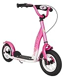 BIKESTAR Roller Kinderroller Tretroller Kickscooter mit Luftreifen für Mädchen ab 4 - 5 Jahre | 10 Zoll Classic Kinder Scooter | Pink & Weiß | Risikofrei T