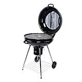 Futchoy Ø 56 cm Holzkohlegrill Rund Grill Grillwagen BBQ Kugelgril Grill Holzkohle fahrbarer Kugelgrill+Deckel für Terrasse für Unterwegs/G