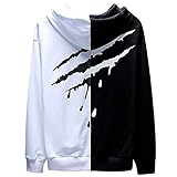 XIAOYAO Herren Basic Kapuzenpullover Sweatjacke Pullover Hoodie Sweatshirt (L(Höhe:170-175CM-Gewicht：55-63KG), Weiß schwarz 2)