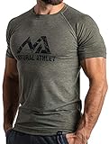 Herren Fitness T-Shirt meliert - Männer Kurzarm Shirt für Gym & Training - Passform Slim-Fit, lang mit Rundhals, Olive, XL