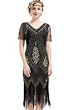 BABEYOND Damen 1920s Kleid Flapper Kleid mit Kurzem Ärmel Gatsby Motto Party Damen Kostüm Kleid (SchwarzGold, S)