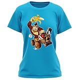 OKIWOKI Mario Kart - Donkey Kong Lustiges Türkis Damen-T-Shirt - Donkey Kong (Mario Kart - Donkey Kong Parodie signiert Hochwertiges T-Shirt in Größe L - Ref : 666)