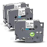 Exsun 3x Kompatibel Laminiert Etikettenband für Brother p touch 9mm Schriftband Tze221 Tze-221 für H101C PT-1000 PT-H105 PT-H107 PT-E100 PT-H75 Schwarz auf Weiß