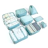 BillyBath Organizer set, Packing Cubes Kleidertaschen Schuhbeutel Reiseorganizer Packwürfel Kosmetik Travel Organizer Packtaschen für BillyBath (8 teilig, Blaugrün), 013